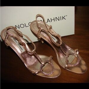 Manolo Blahnik Metallic Rose Heels